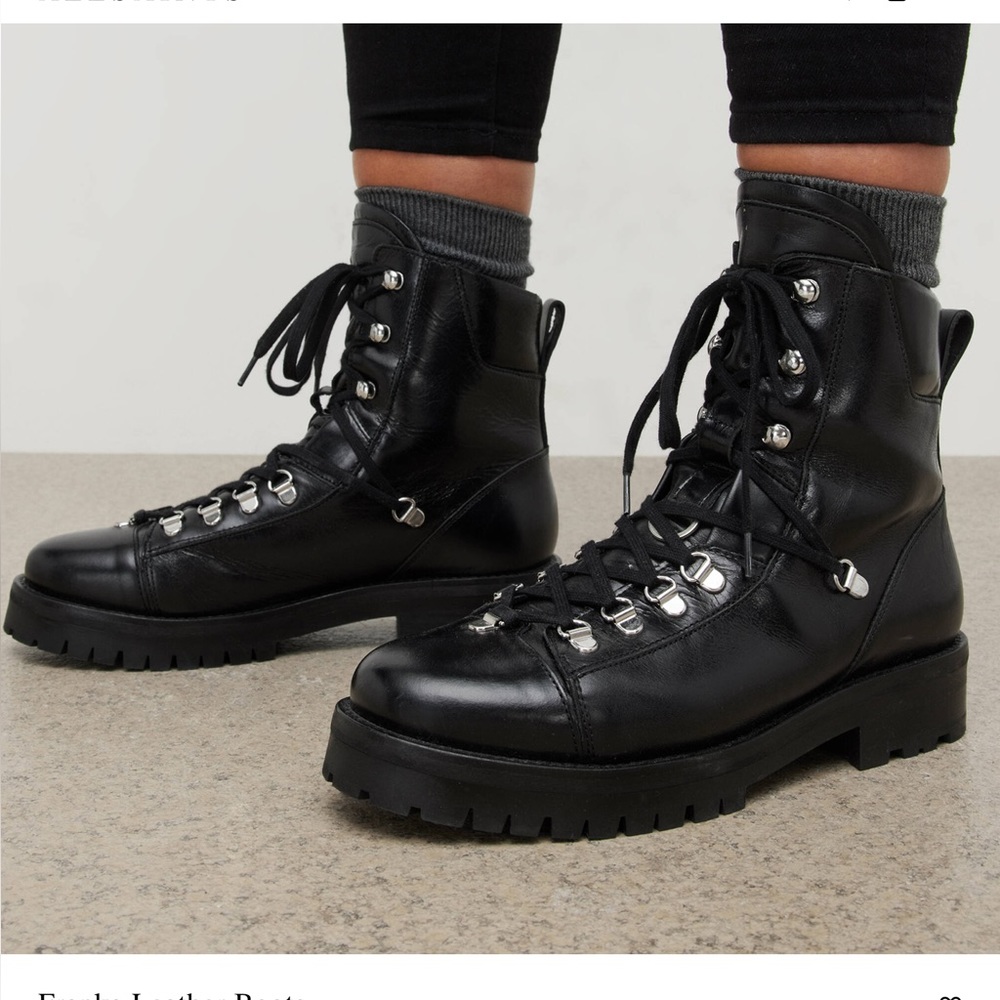 NWT All Saints Franka Leather Hiking Combat Boots in Black Size 9 - Picture 5 of 16